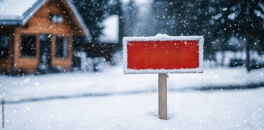 Fototapeta premium Winter Sale: Charming Wooden Shop Adorned with Snowflakes and Seasonal Cheer
