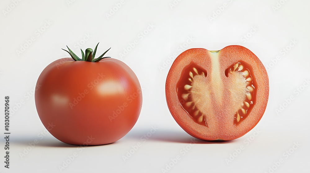 tomato with half of tomato isolated on a white background. tomato with half of tomato isolated on a white background.