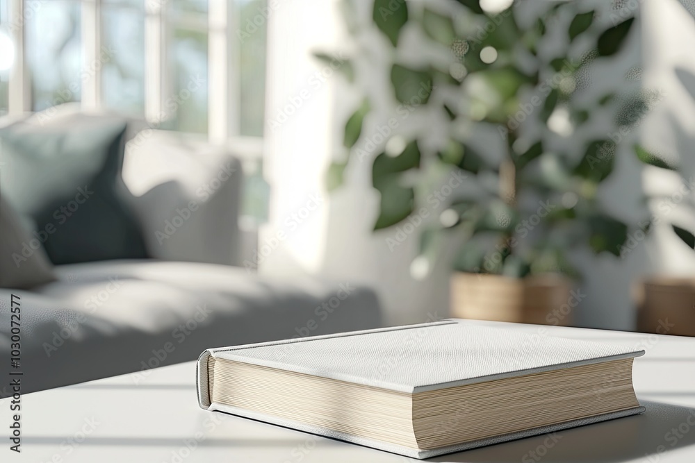 Blank book on table in living room, interior design concept Blank book on table in living room, interior design concept