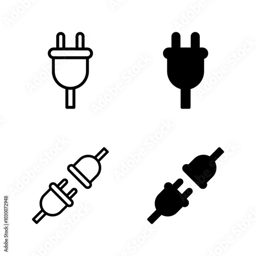 Electrical plug icon set. Uk electric plug icon. Wire, cable of energy disconnect color editable