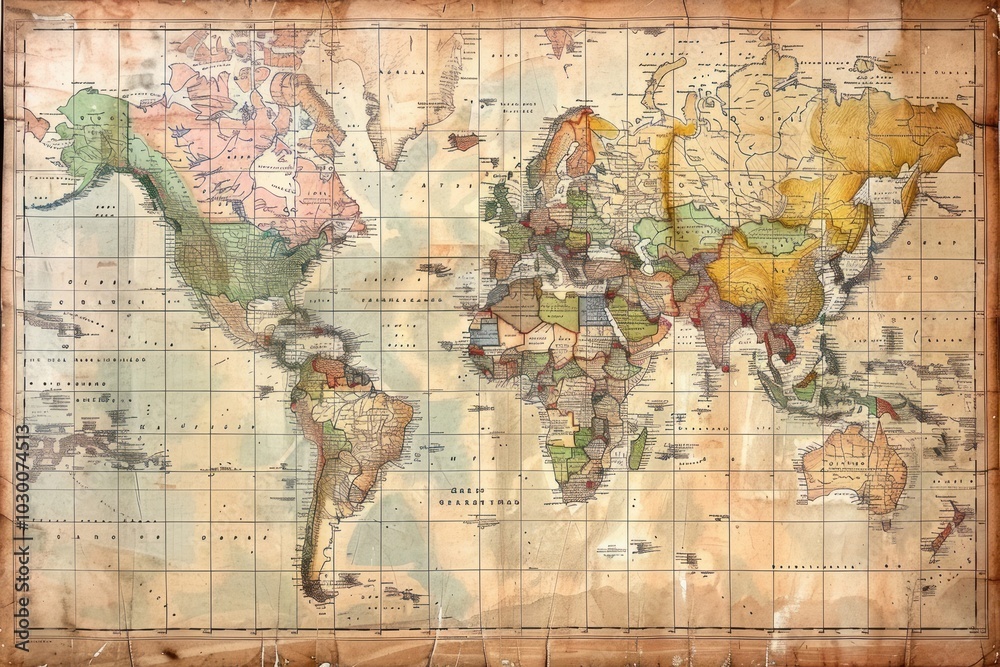 Naklejka premium Vintage map world backgrounds topography.
