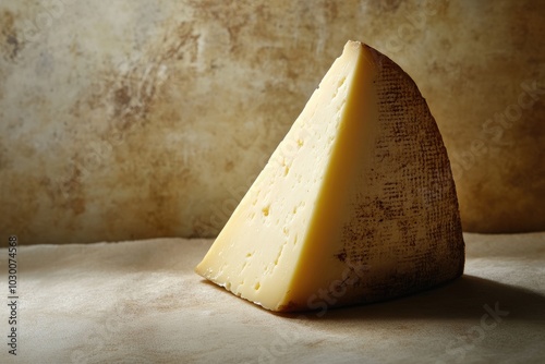 A Wedge of Hard Yellow Cheese with Brown Rind