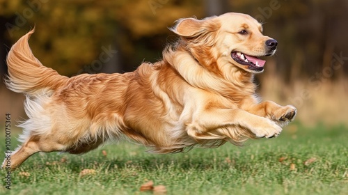 Golden Retriever Dog Running in Green Grass