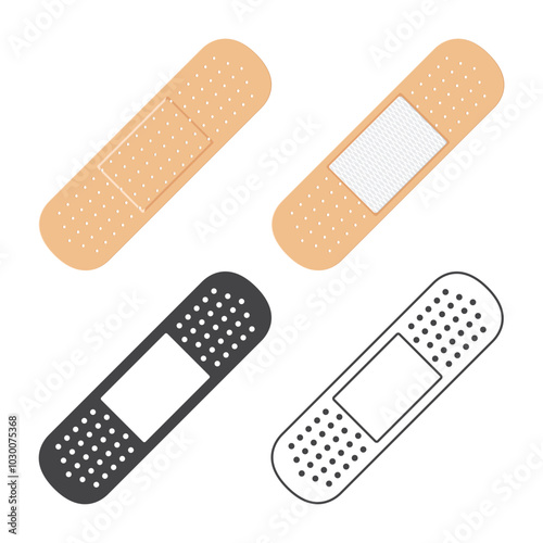 A set of medical patch icons. A Bandageis. The patch is a dosage form in the form of a plastic mass. Vector illustration.