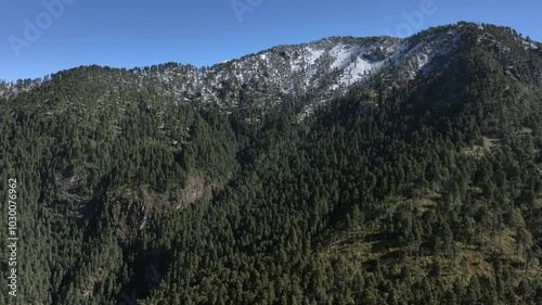 Aerial footage revealing a big and famous mountain covered in snow called Iztaccihuatl, located in Mexico photo