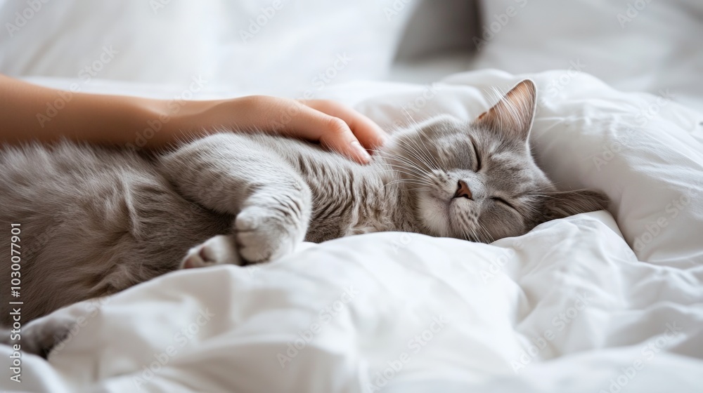 Cat Sleeping on Bed. Cat Sleeping on Bed.