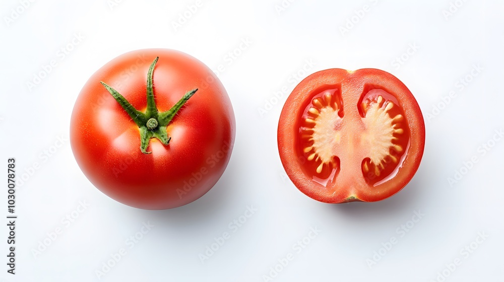 tomato with half of tomato isolated on a white background. tomato with half of tomato isolated on a white background.