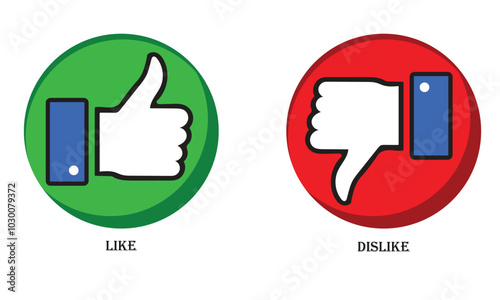 like and dislike icon set in green and red circle vector 