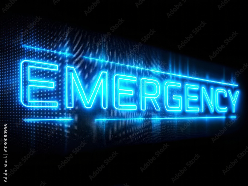 Futuristic Neon Emergency Text Animation for Cyberpunk Tech Projects - Macro Photography of Dynamic Blue Lights in a Seamless Loop Futuristic Neon Emergency Text Animation for Cyberpunk Tech Projects - Macro Photography of Dynamic Blue Lights in a Seamless Loop