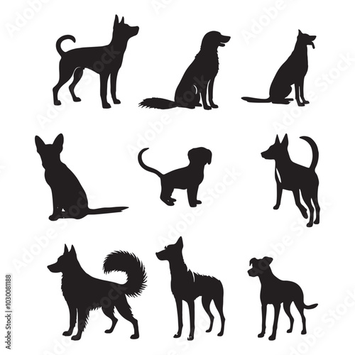 set of dogs on the white background. dog silhouettes. Vector EPS 10.	
