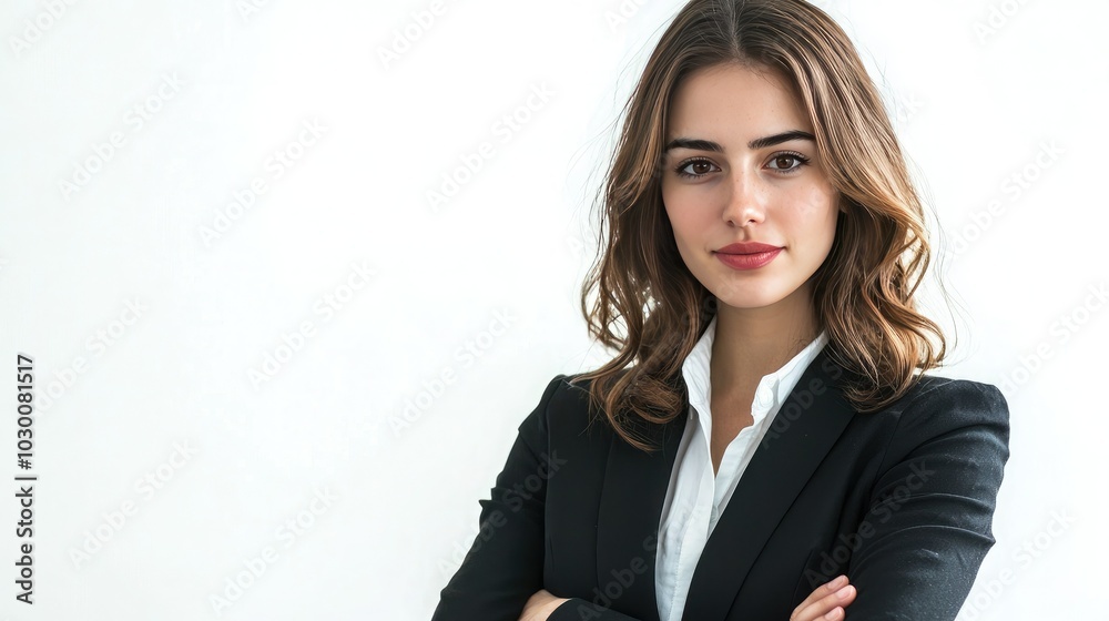 Business woman with a confident expression, white background Business woman with a confident expression, white background