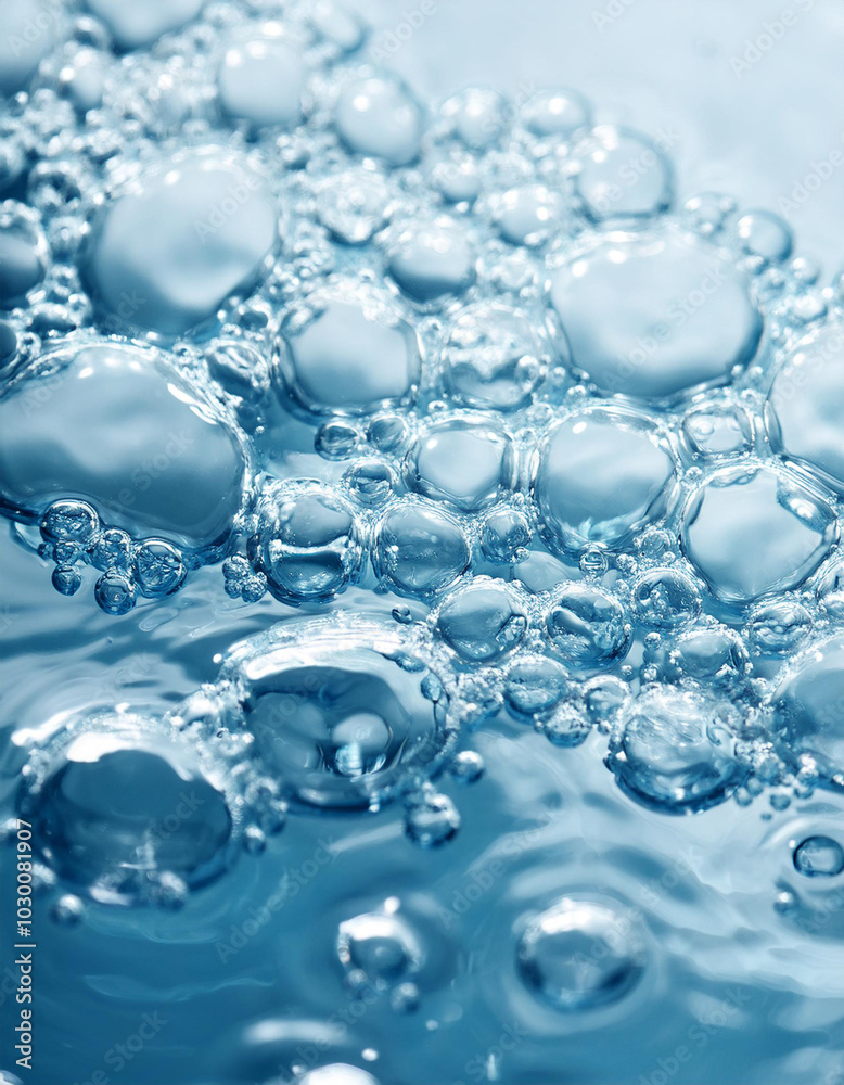 Bubbling water texture, flow thermal water as abstract background macro photo, spa and wellness theme, gentle ripples and gurgling on white blue aquatic surface, sea monochrome color gradient Bubbling water texture, flow thermal water as abstract background macro photo, spa and wellness theme, gentle ripples and gurgling on white blue aquatic surface, sea monochrome color gradient