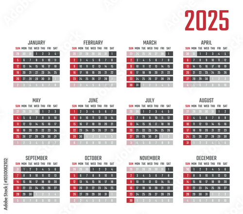calendar for 2025 starts sunday, vector calendar design 2025 year