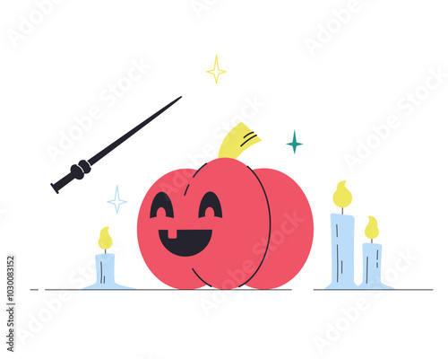 Doing magic with wand and pumpkin