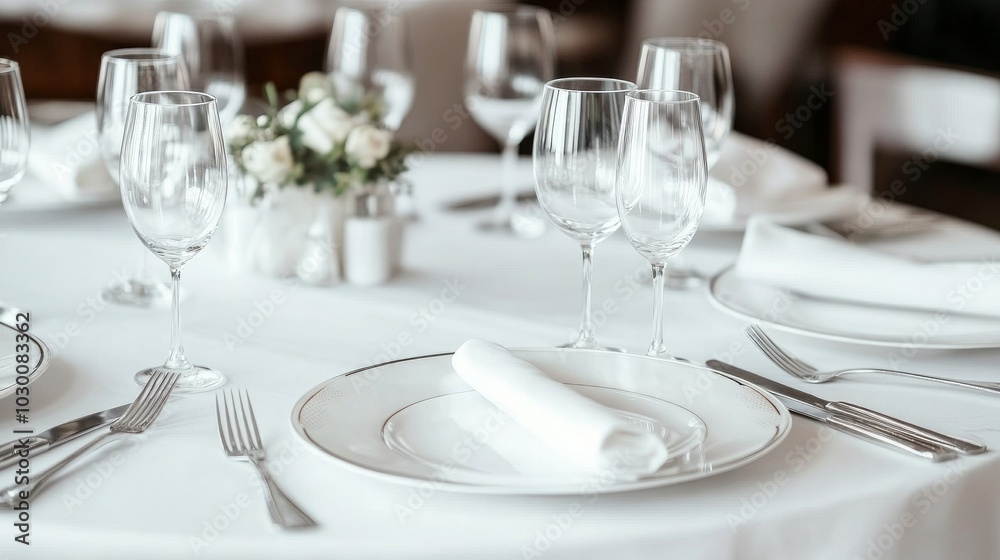 Gorgeously planned event with a circular dinner table set for visitors and a circular table that is decorated with napkins, glasses, forks, and empty plates. a tastefully decorated dinner table Gorgeously planned event with a circular dinner table set for visitors and a circular table that is decorated with napkins, glasses, forks, and empty plates. a tastefully decorated dinner table