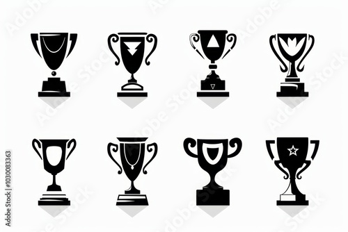 Trophy cups, golden goblet, silver reward, champion bowls. Contest winner award collection, prize cup