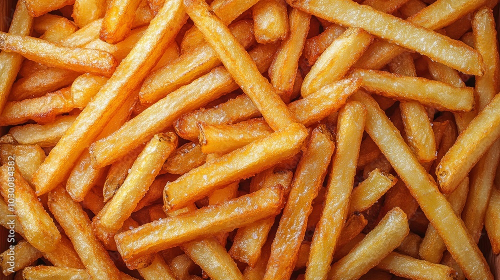 Golden French Fries Piled High in Rustic Setting Golden French Fries Piled High in Rustic Setting