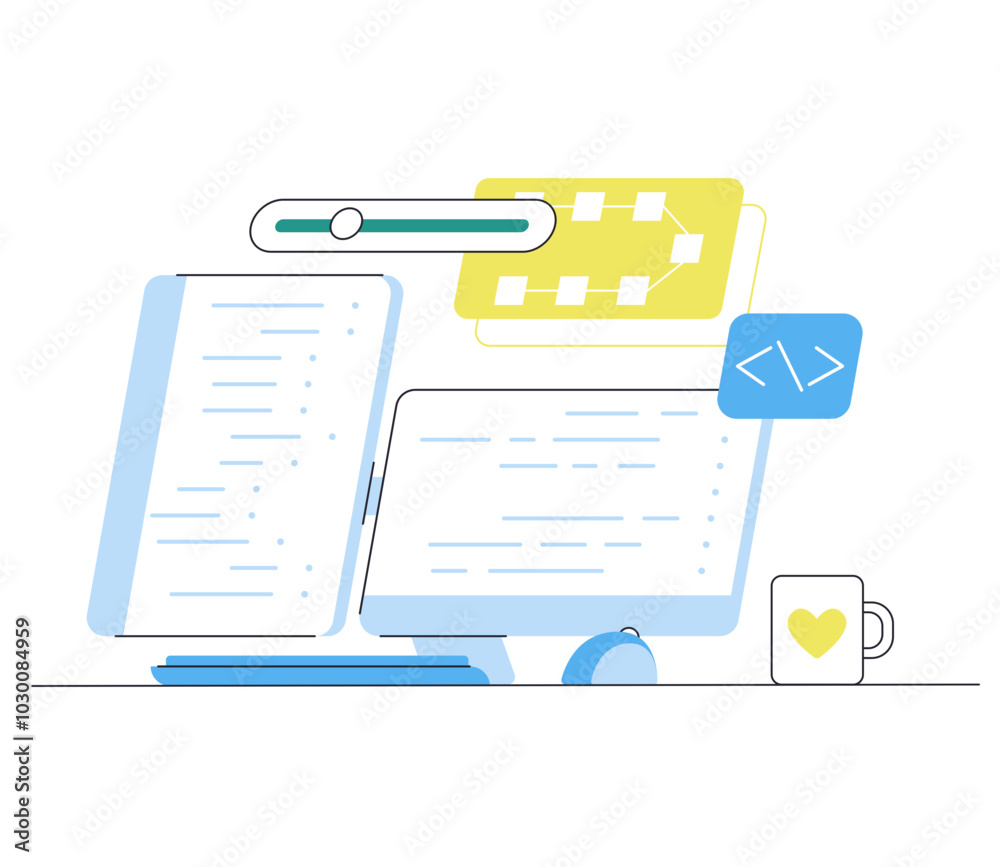 Coding workplace with double monitor Coding workplace with double monitor