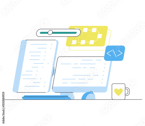 Coding workplace with double monitor
