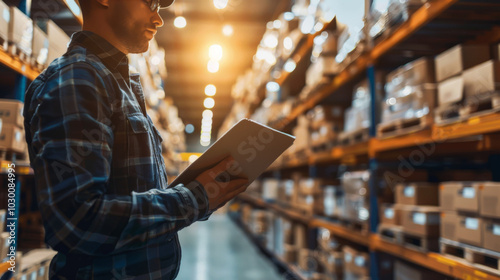 Warehouse Worker Checking Inventory