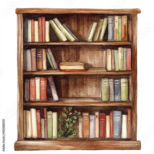 Bookcase watercolor clipart illustration  (12)