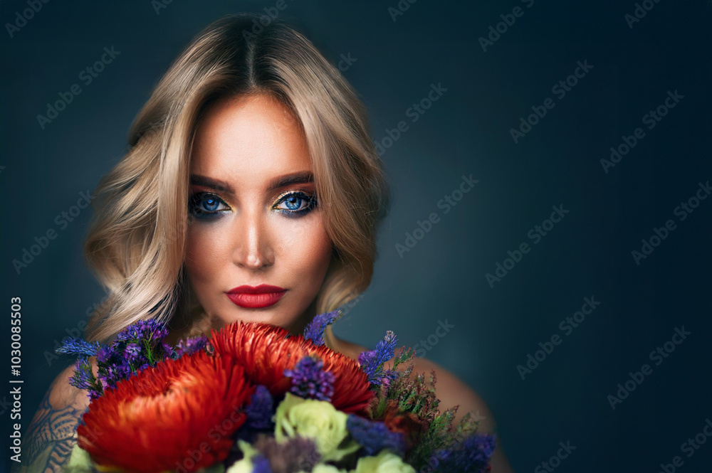 Attraktive Frau mit Blumenstrauss
