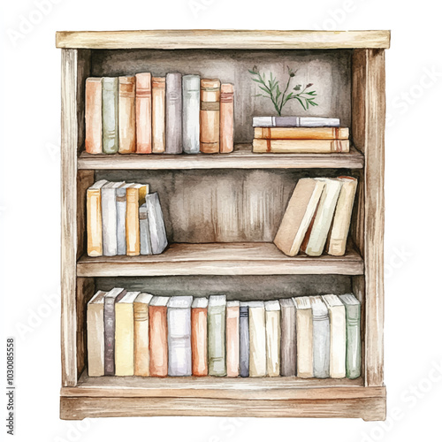 Bookcase watercolor clipart illustration  (14)