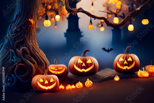 Obraz na płótnie Mehrere Kürbisse als Halloween Deko w salonie