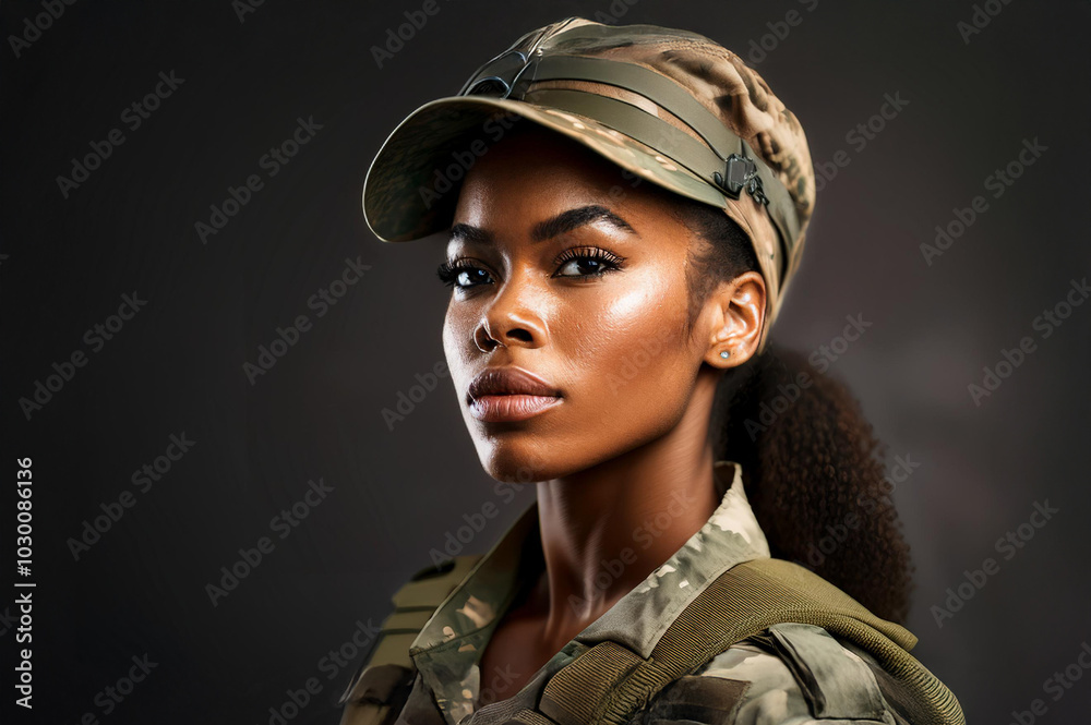 Junge dunkelhäutige Frau in Uniform