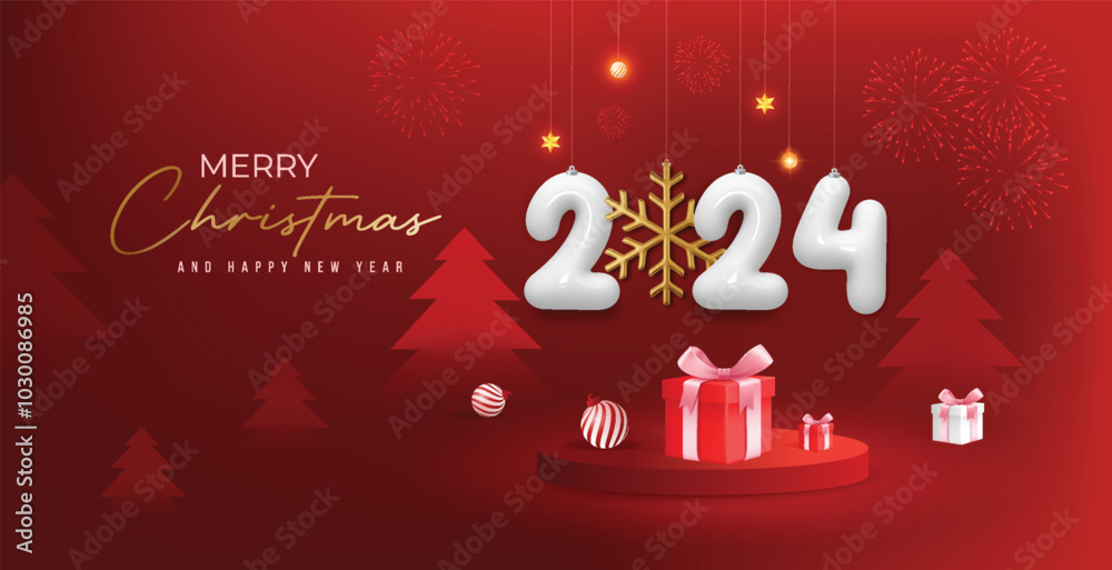 Naklejka premium Merry Christmas and Happy New Year 2025