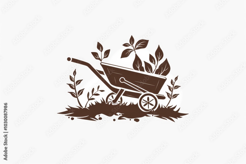 Wheelbarrow logo, garden cart symbol, minimal gardening drawing, growing young sprouts, eco plant Wheelbarrow logo, garden cart symbol, minimal gardening drawing, growing young sprouts, eco plant
