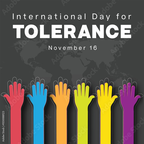 International Day for Tolerance design. It features colorful open palm hand. Vector illustration
