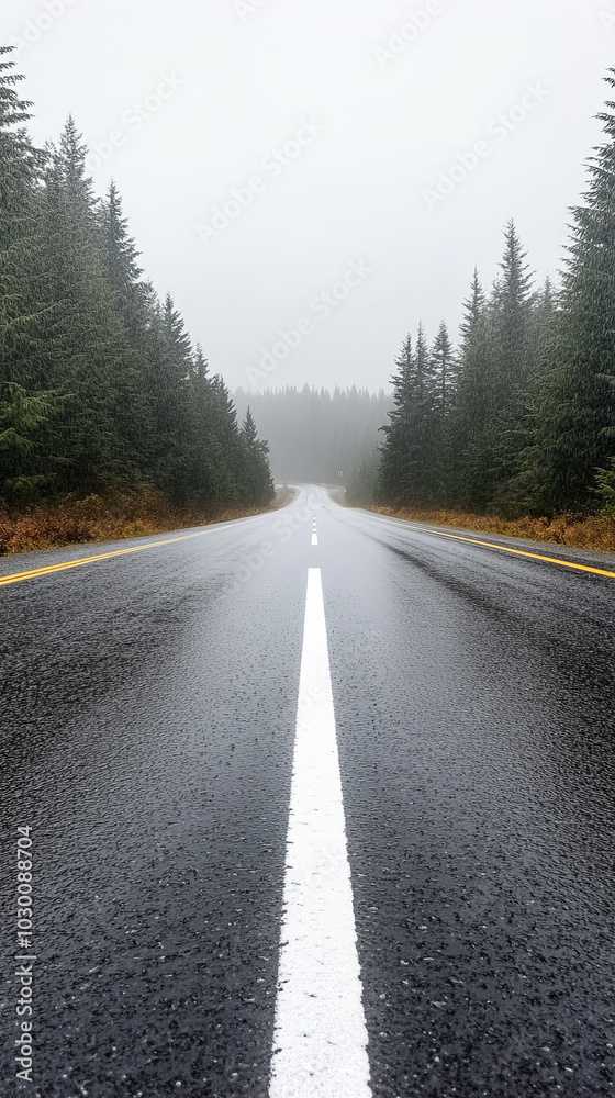 Empty Road Through Autumn Forest Empty Road Through Autumn Forest