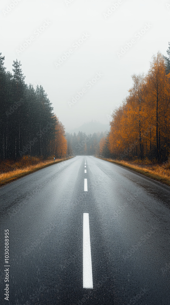 Empty Road Through Autumn Forest Empty Road Through Autumn Forest