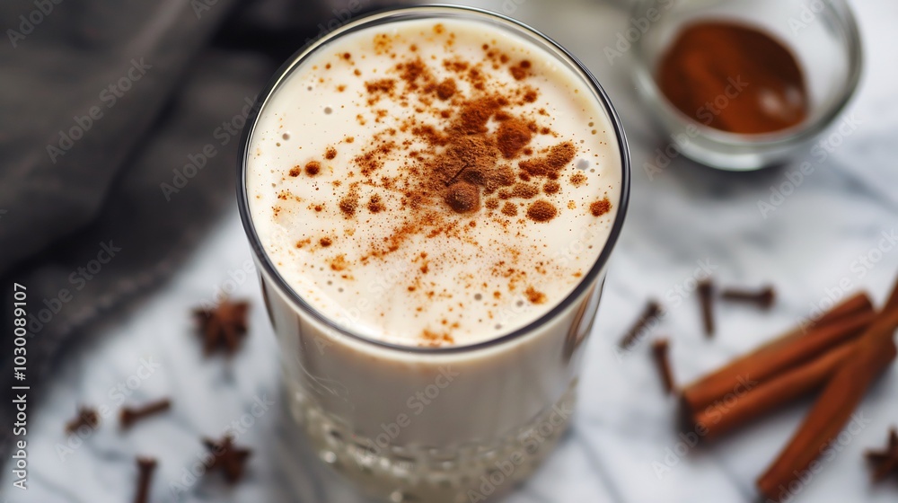 Cinnamon Spiced Creamy Drink in Glass Cinnamon Spiced Creamy Drink in Glass