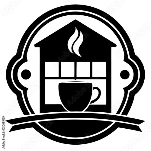  A coffee stall silhouette vector icon logo illustration on white background.