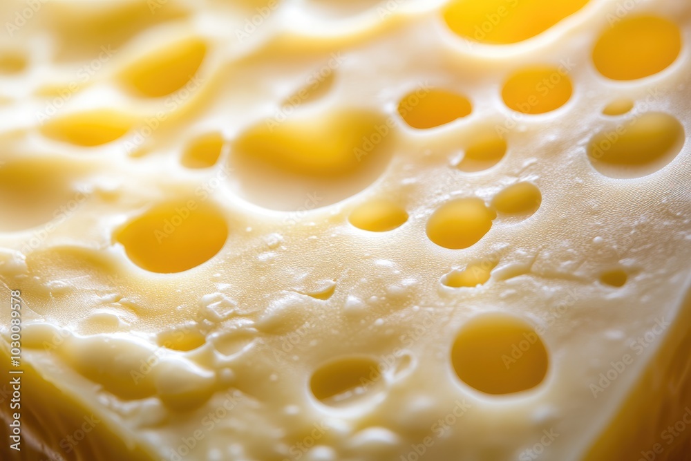Close-up of a Swiss cheese surface with numerous holes Close-up of a Swiss cheese surface with numerous holes