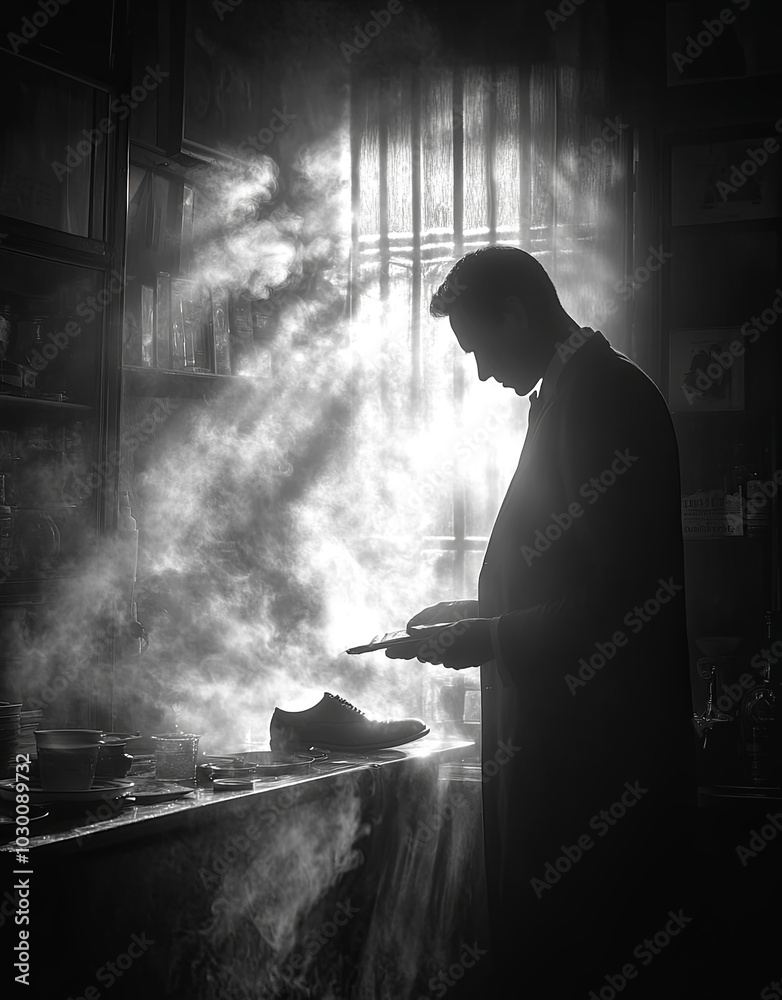 Man Working with Smoking Sneaker in Workshop Man Working with Smoking Sneaker in Workshop