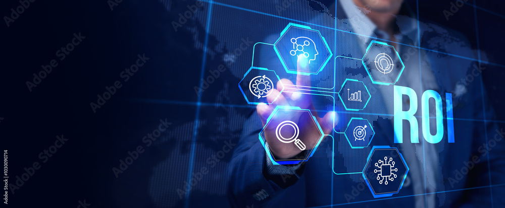 ROI Return on investment financial growth concept. Business, Technology, Internet and network concept. ROI Return on investment financial growth concept. Business, Technology, Internet and network concept.