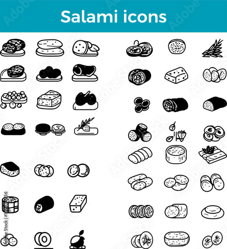 Salami icon Italian cured sausage meat slice deli vector gourmet food charcuterie appetizer