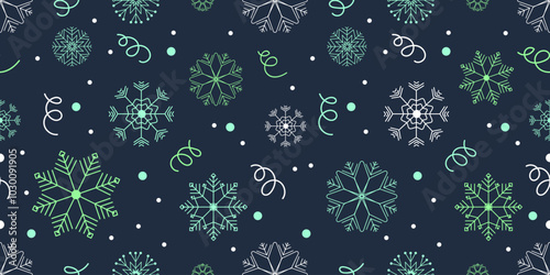 Modern winter decorative seamless pattern with snowflakes and snow. Christmas seamless pattern for textile, gift wrapping paper, clothing, surface textures, fabric, scrapbook. Vector illustration