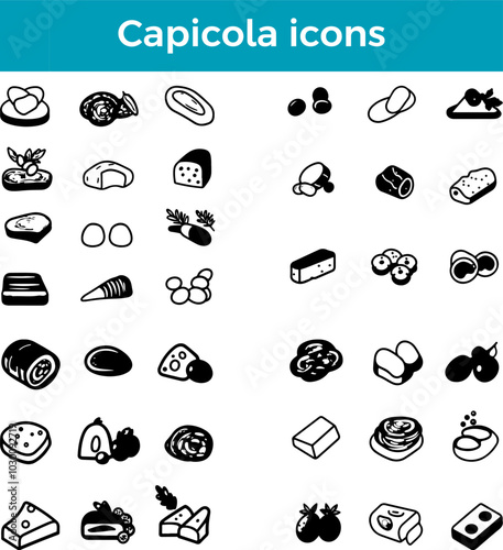 Capicola icon Italian cured meat slice deli ham pork gourmet charcuterie vector food appetizer
