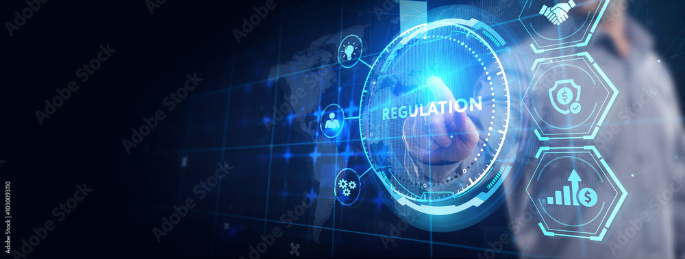 Obraz premium Business, Technology, Internet and network concept. Regulation Compliance Rules Law Standard.