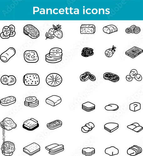 Pancetta icon Italian cured pork belly meat slice gourmet food charcuterie vector deli appetizer