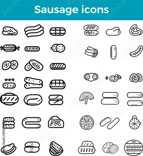 Sausage icon meat link pork beef deli vector gourmet food charcuterie appetizer grill barbecue