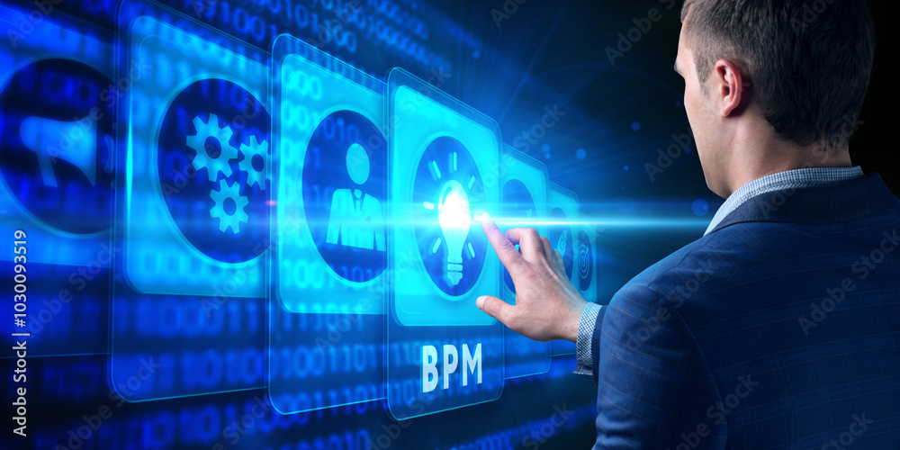 BPM Business process management system technology concept. BPM Business process management system technology concept.