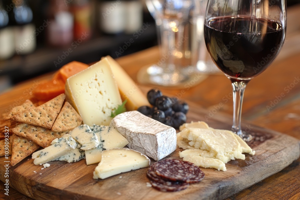 Cheese and Salami Platter with Red Wine and Crackers Cheese and Salami Platter with Red Wine and Crackers
