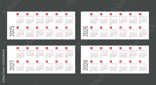 2025 year calendar, calendar design for 2025 2026 2027 2028 starts monday