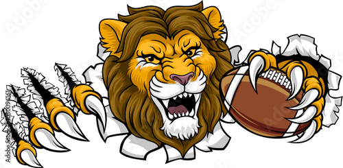 A lion American football sports team cartoon animal mascot
