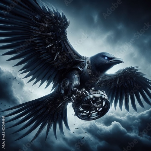 Corax A bold crow like flying machine with a dark glossy body an photo